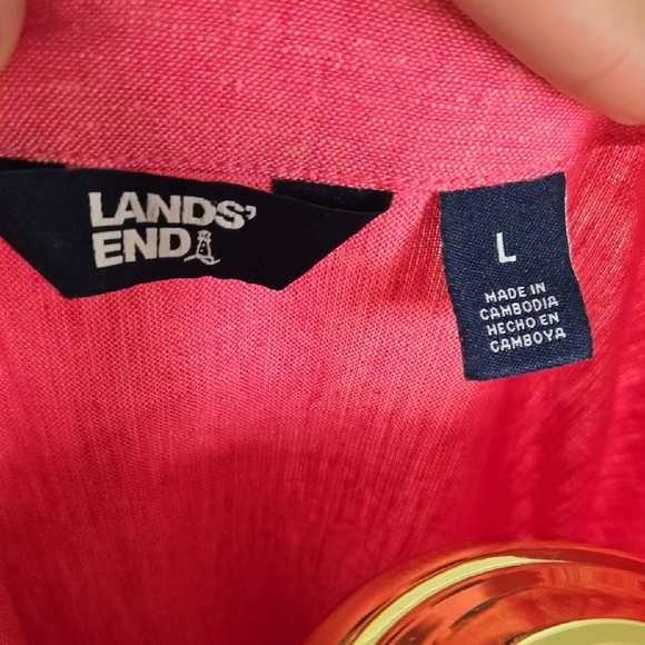 Lands' End Pink Linen Tunic Long Sleeve Preppy Beachy Swim Cover Up Coastal - Picture 5 of 7
